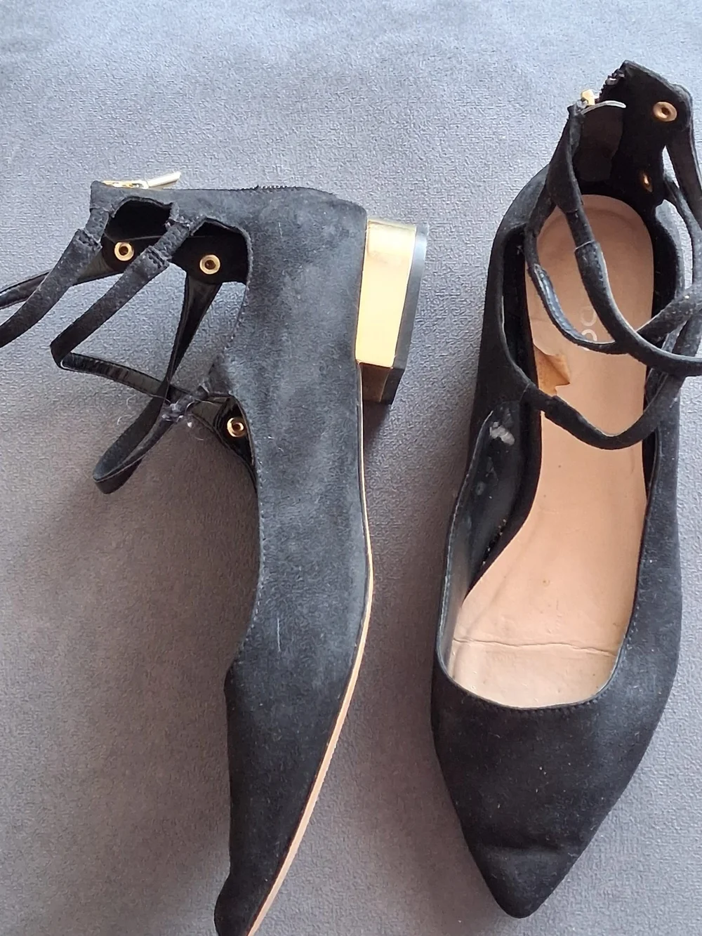 Aldo Women's Black Pointed Ankle-Strap Flats